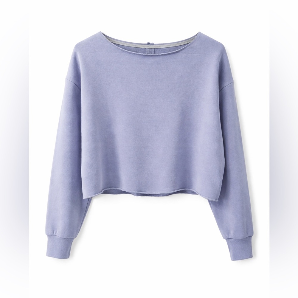 Fundamental Coast Blue Cropped Sweatshirt Medium Raw Hem Soft Fleece - NWT